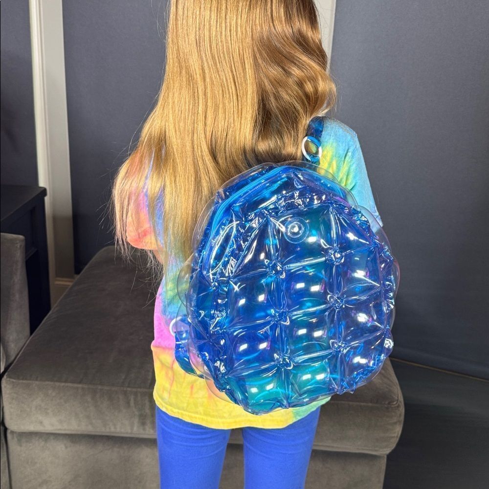 Blue Inflatable Bubble Backpack Zipper Closure One Size NEW